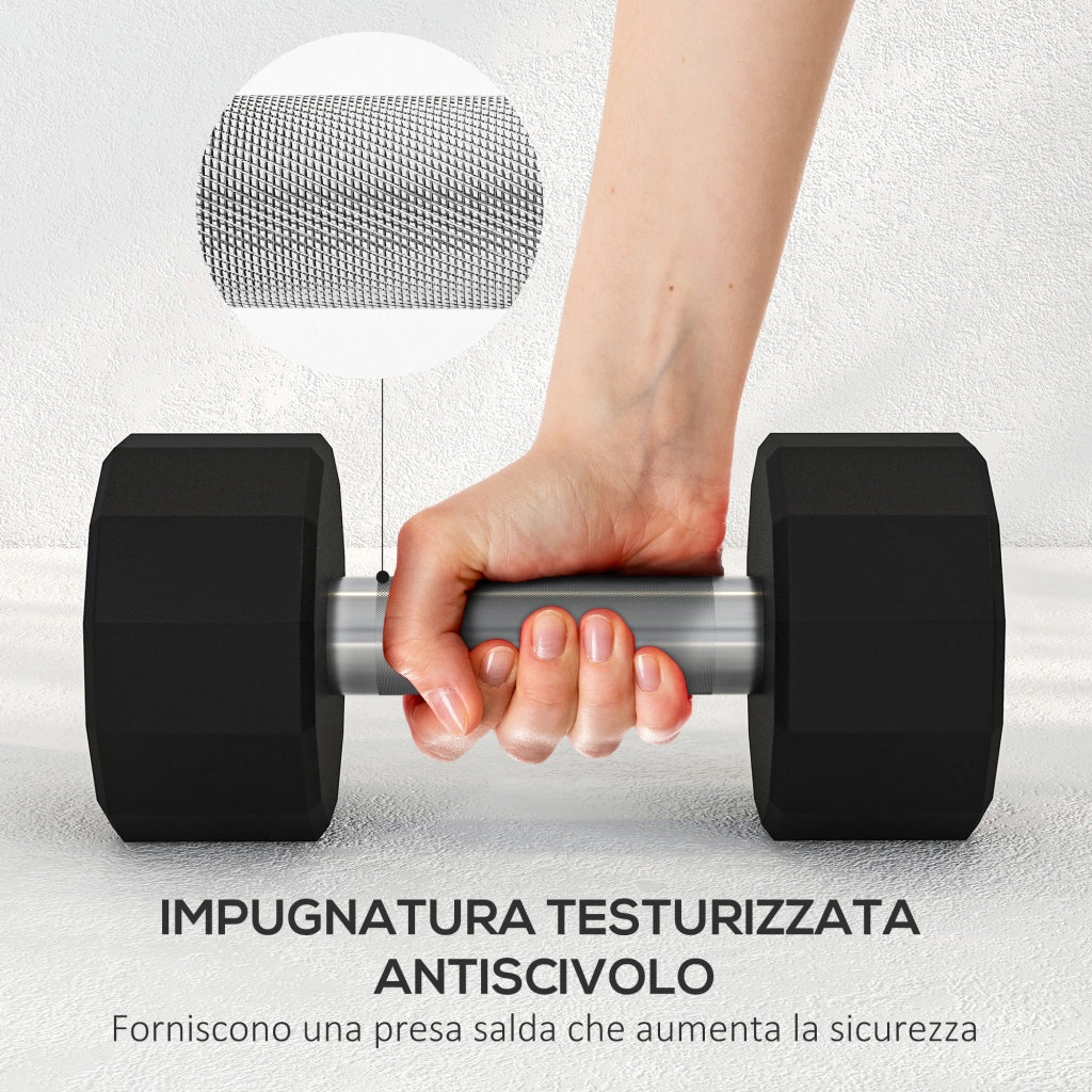Manubri Esagonali 10 kg ¨C Xylo ¨C Metallo e Gomma Antiscivolo, 26x13x13 cm, Nero