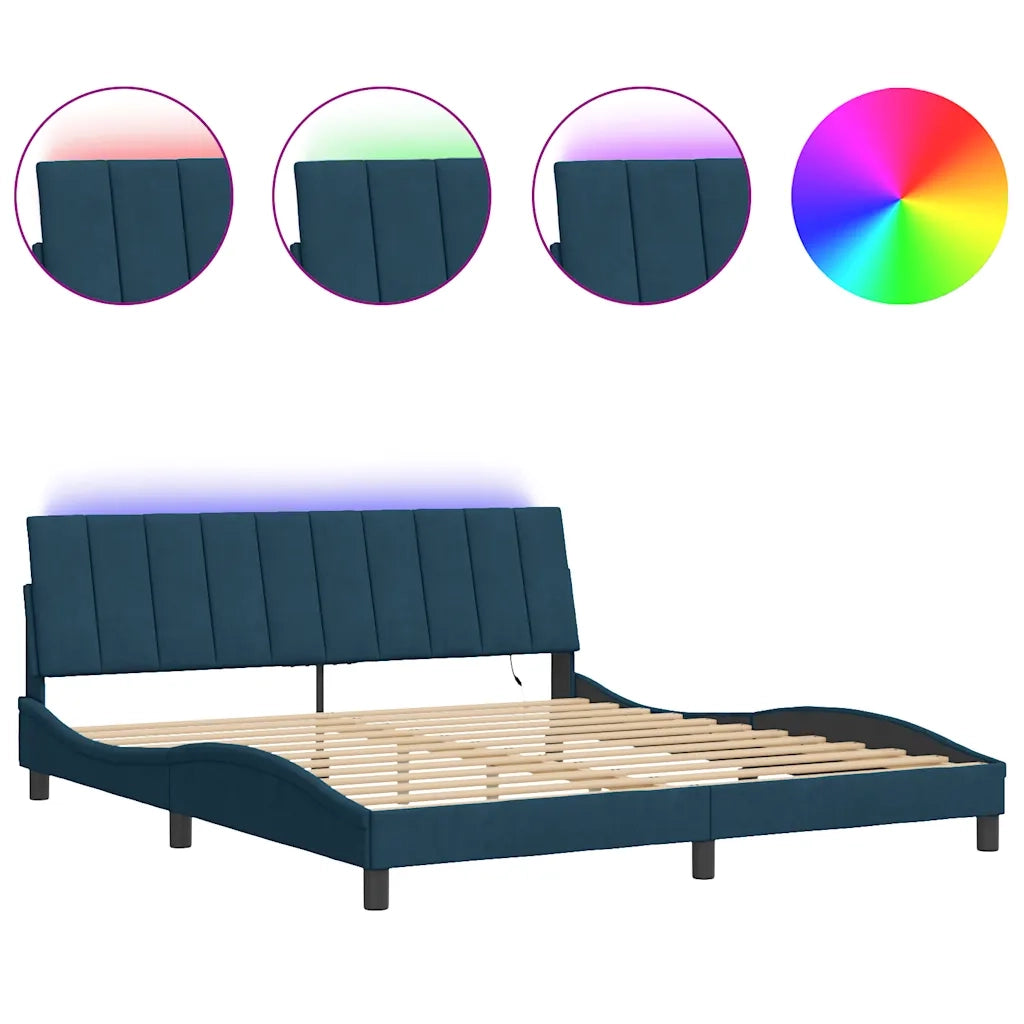 Giroletto con LED senza Materasso Hanko Blu 180x200 cm in Velluto