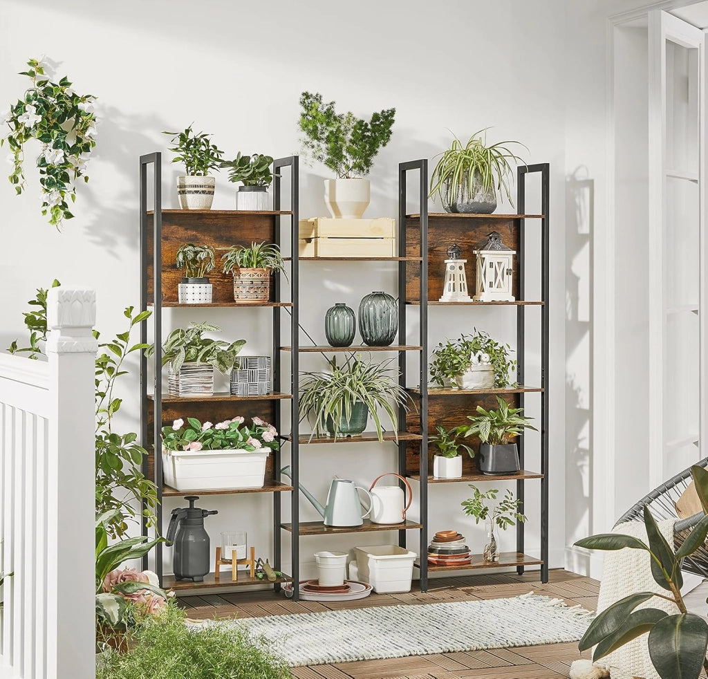 VASAGLE Libreria, Scaffale Portaoggetti, con 14 Ripiani, Struttura in Metallo, Soggiorno Studio Ufficio, Stile Industriale, 24 x 158 x 166 cm, Marrone Vintage e Nero Inchiostro LLS107B01