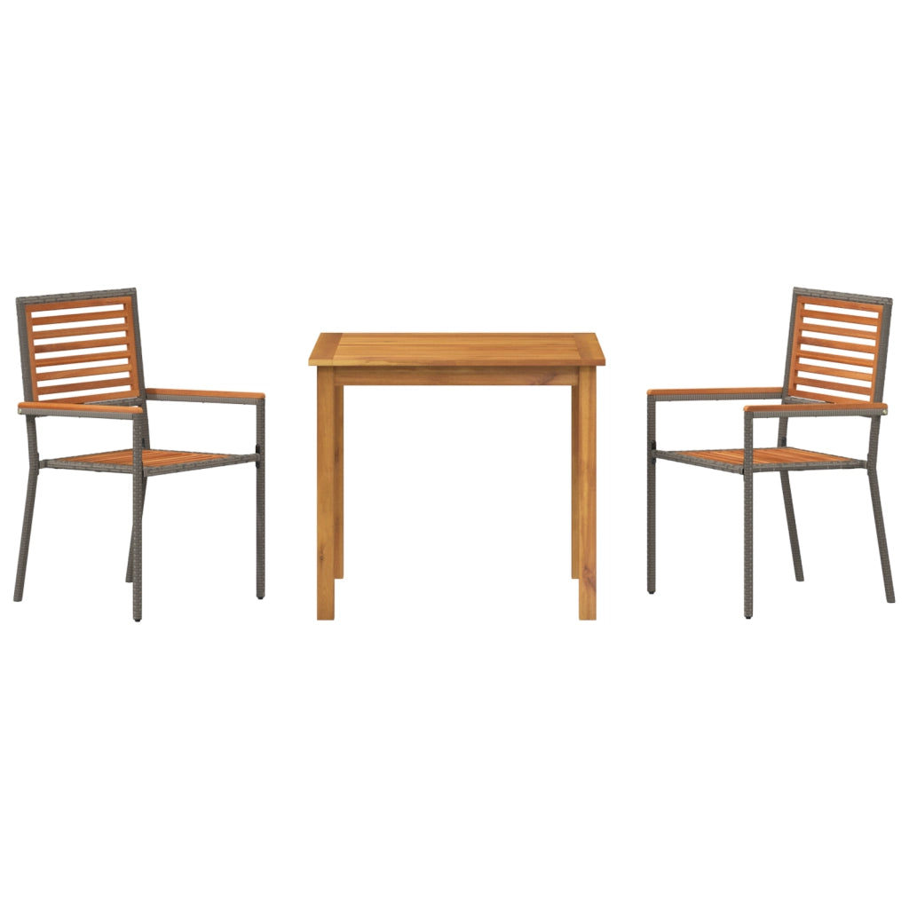 Set Pranzo Giardino  3 Pezzi Grigio Polyrattan Acacia