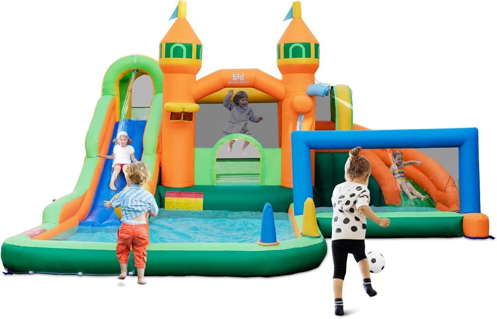 Castello Gonfiabile per bambini, Casa Gonfiabile con Scivolo, Area per Saltare, Piscina, con Borsa di Trasporto e Kit di Riparazione, per Bambini di 3-12 Anni (Senza Soffiatore)