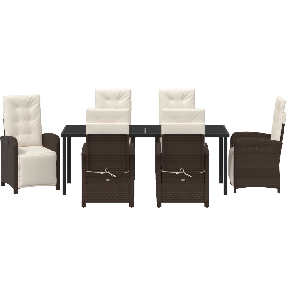 Set da Pranzo per Giardino 7 Pezzi con Cuscini in Rattan Marrone