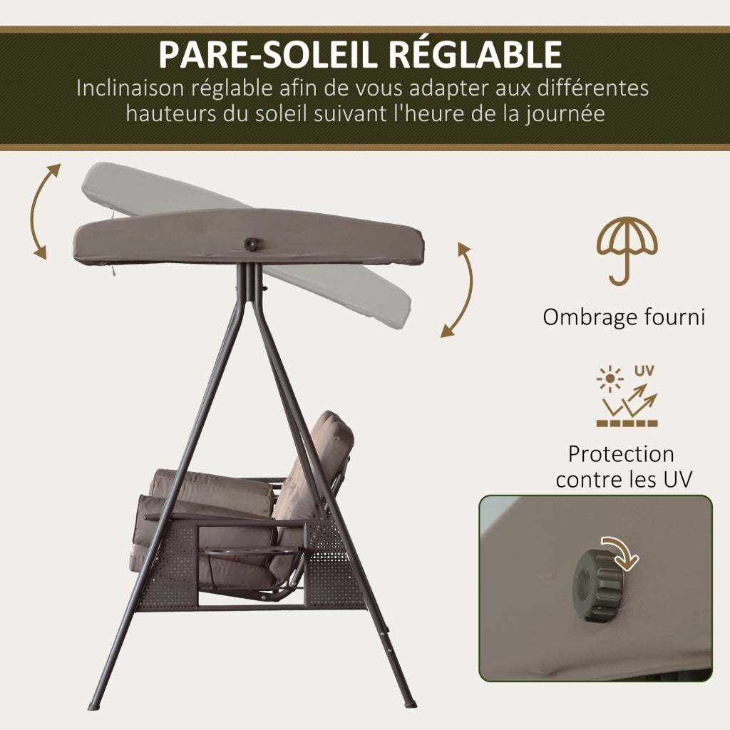 Amaca da Giardino 3 Posti con Cuscini e Tetto Regolabile ¨C zephmum ¨C Beige Polyester