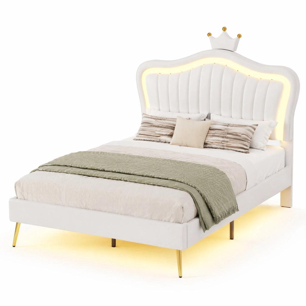 Letto per bambini 90x200 cm con LED; testiera regolabile e rete; bianco