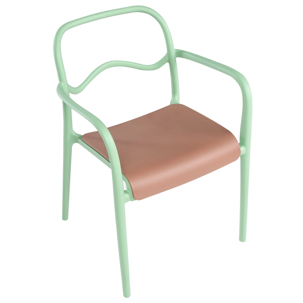 Set di 2 sedie da giardino impilabili in plastica verde e marrone stile retrò per tutte le stagioni