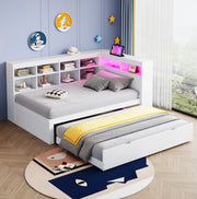 Divano letto singolo in legno con letto estraibile, LED e USB