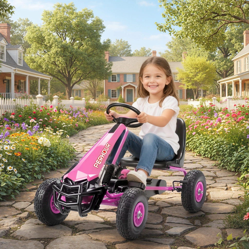 Go-Kart Bambini con Pedali Regolabile ¨C zephmum ¨C Rosa 3-8 Anni