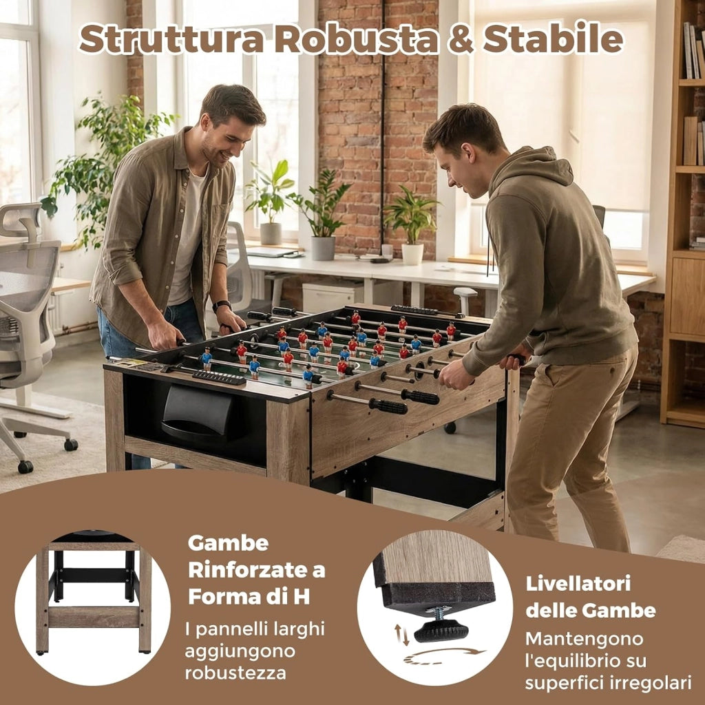 2 in 1 Calcio Balilla, Tavolo da Biliardo con 2 Palline, Stecche Triangolo Spazzola e Gessetti, Tavolo Multigioco per Casa Sala Giochi e Feste
