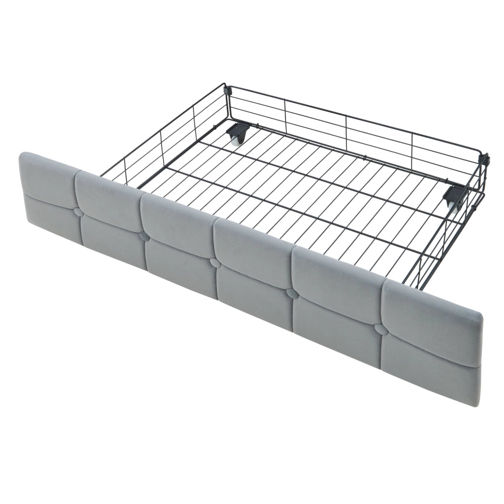 Divano letto imbottito 90x200 con 2 cassetti; LED; USB e Type-C; grigio