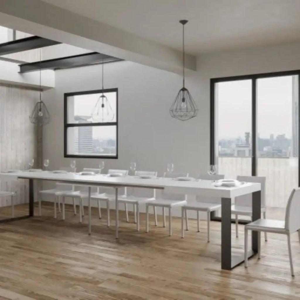Tavolo allungabile 140/400x90 cm Tecno colore bianco frassino gambe antracite