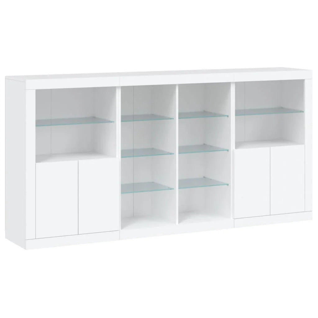 Buffet credenza cassettiera armadio mobile contenitore organizer per cucina soggiorno salotto con luci LED 202 x 37 x 100 cm bianco 02_0029841