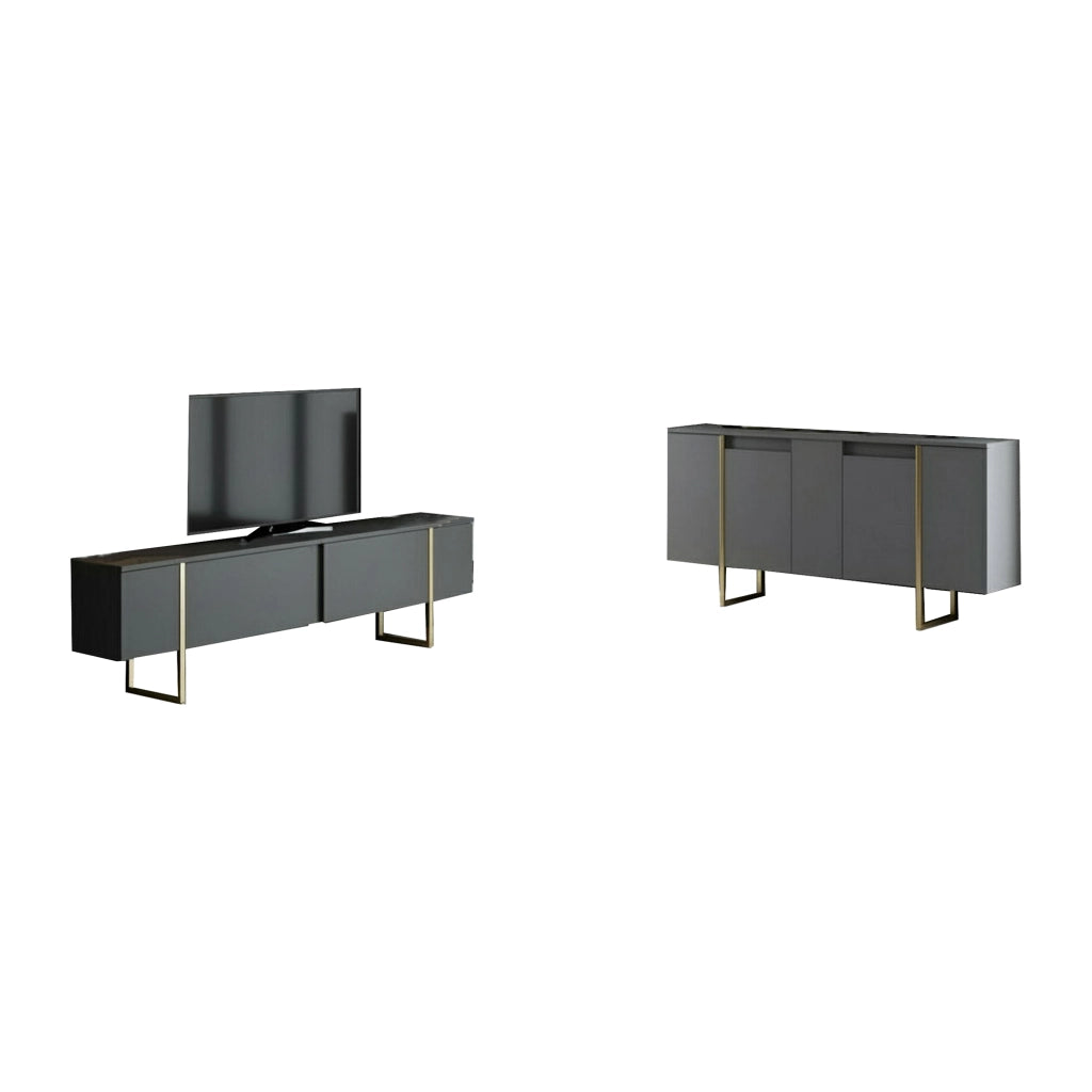 Pignano, set Mobili da Soggiorno Modulabile, Nero Antracite