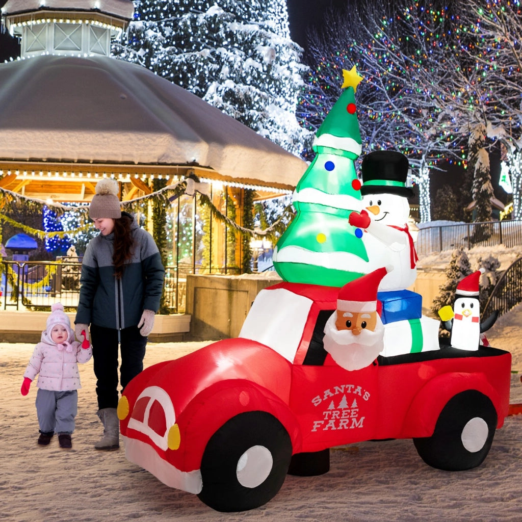 Babbo Natale gonfiabile largo alla guida di un'auto con LED e soffiatore, Decorazione gonfiabile 240cm-Gonfiabili natalizi