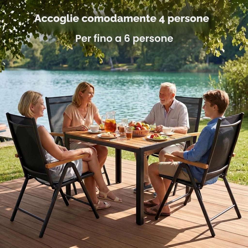 Tavolo da Giardino Moderno in WPC 110 x 70 cm, Tavolo da Pranzo per Esterno per 4-6 Persone, Tavolo da Balcone Salvaspazio in Alluminio, Design Effetto Legno,Marrone Teak