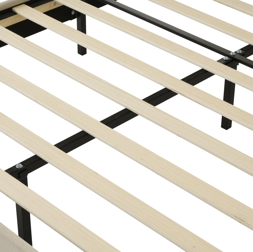 Letto imbottito LED 90x190 cm con testiera regolabile in lino beige