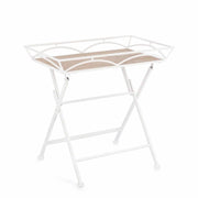 Set di 2 tavolini pieghevoli in metallo bianco e MDF effetto legno - NAO