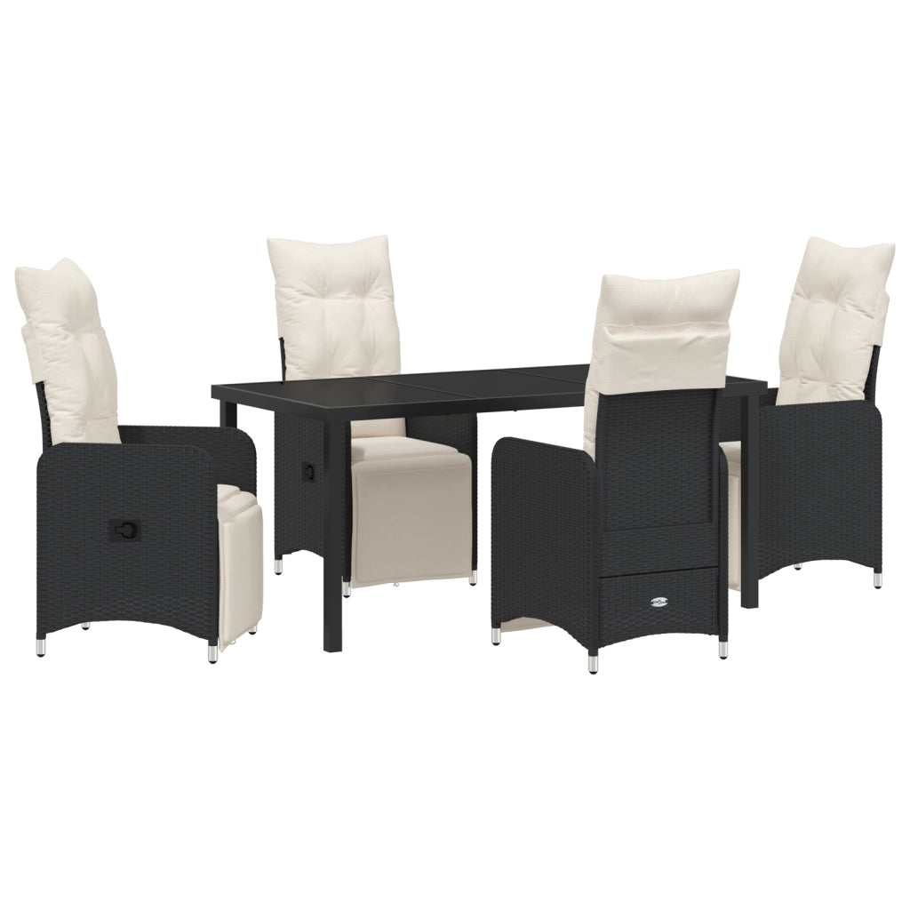 Set da pranzo da giardino 5 pezzi con cuscini neri in polyrattan