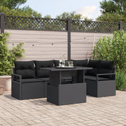 Set di divani da giardino 6 pezzi con cuscini Nero Polyrattan