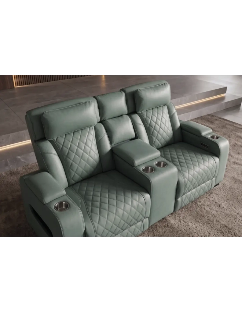 Divano cinema relax DOMUS 2 posti in similpelle – Verde menta – 190 x 101 x 103 cm