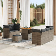 Set Divano Giardino con Cuscini Grigio in Rattan Acacia