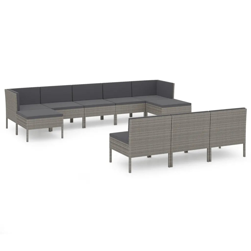 Set Divani da Giardino 10 pz con Cuscini in Polyrattan Grigio cod mxl 38480
