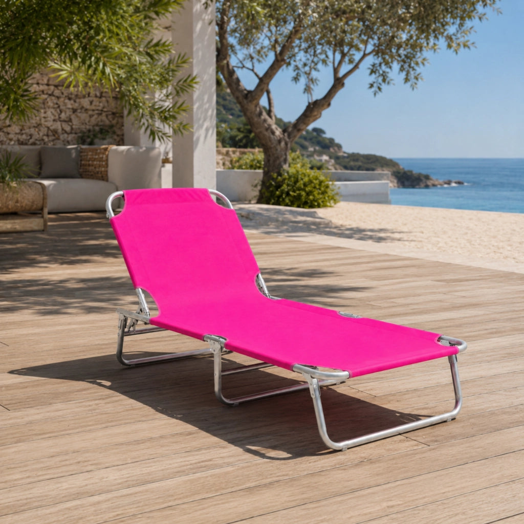 Sedia Sdraio Lettino Prendisole Pieghevole Con Tettuccio Regolabile Parasole Schienale Reclinabile Struttura In Metallo Per Spiaggia Mare Giardino Piscina 187 X 53 X 24 Cm Rosa