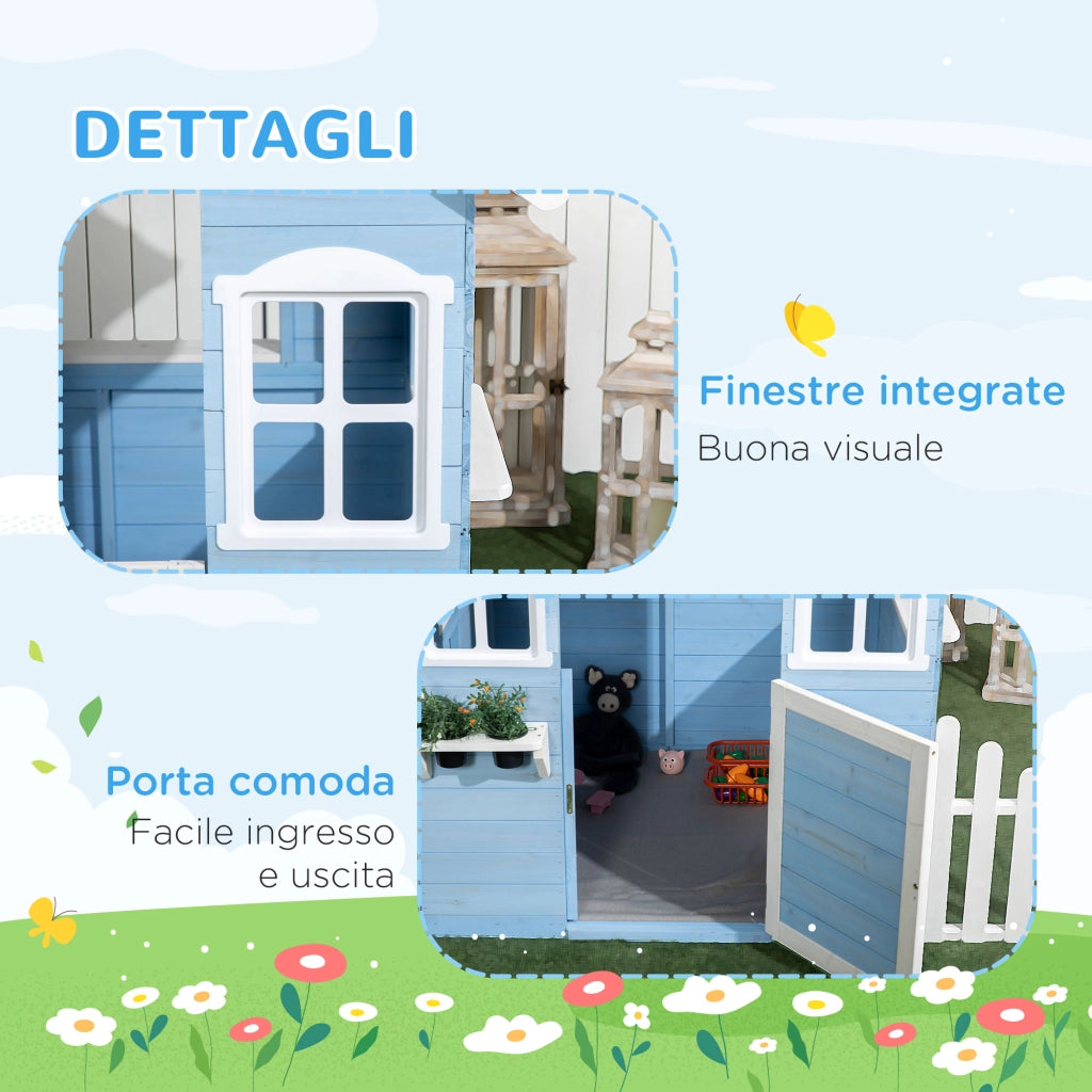 Casetta in Legno per Bambini con Porta e Finestre ¨C Zephmum ¨C Blu 151x112.5x142