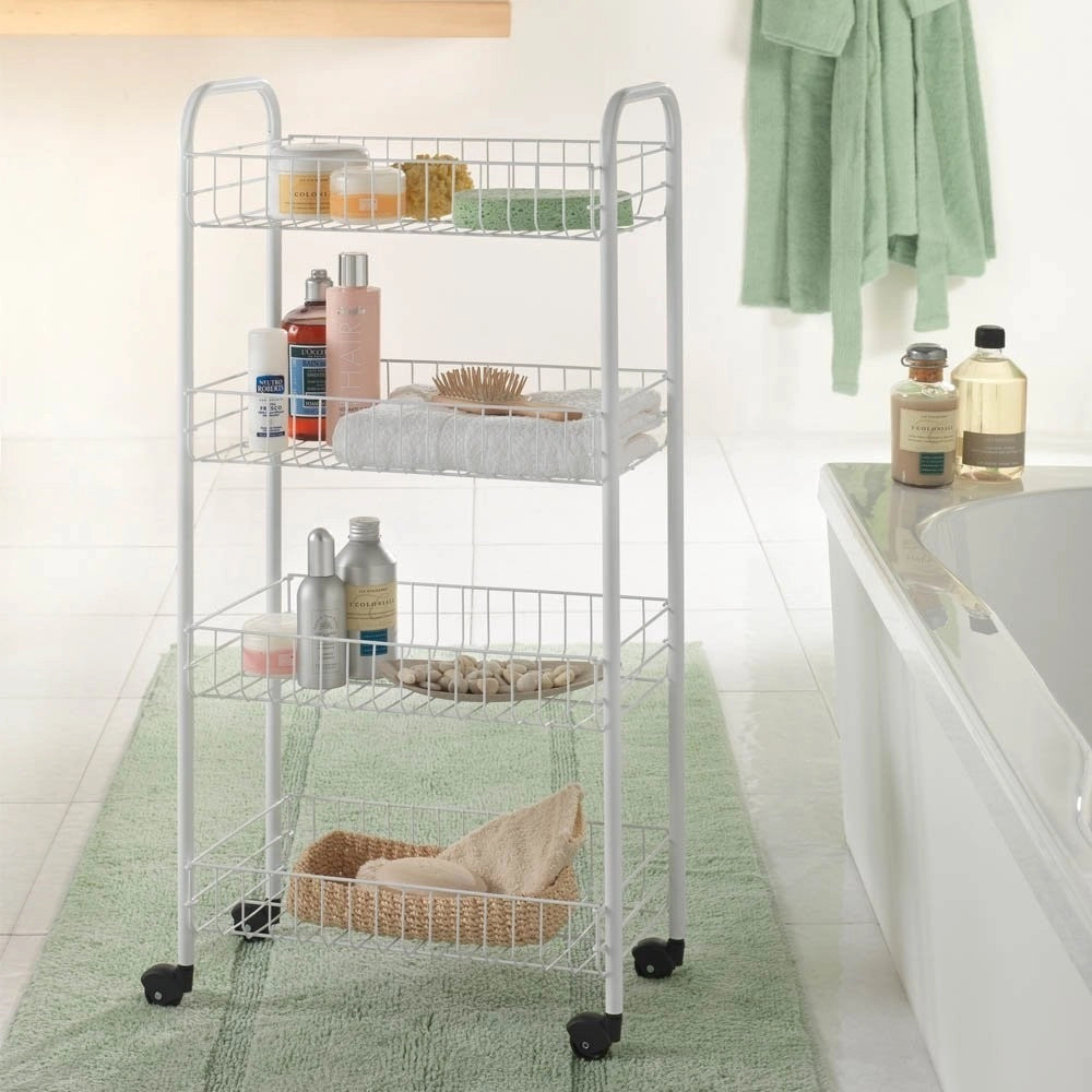 Trade Shop - Carrello Portaoggetti Porta Oggetti 4 Ripiani Bianco Per Cucina Bagno 30x40x77cm -