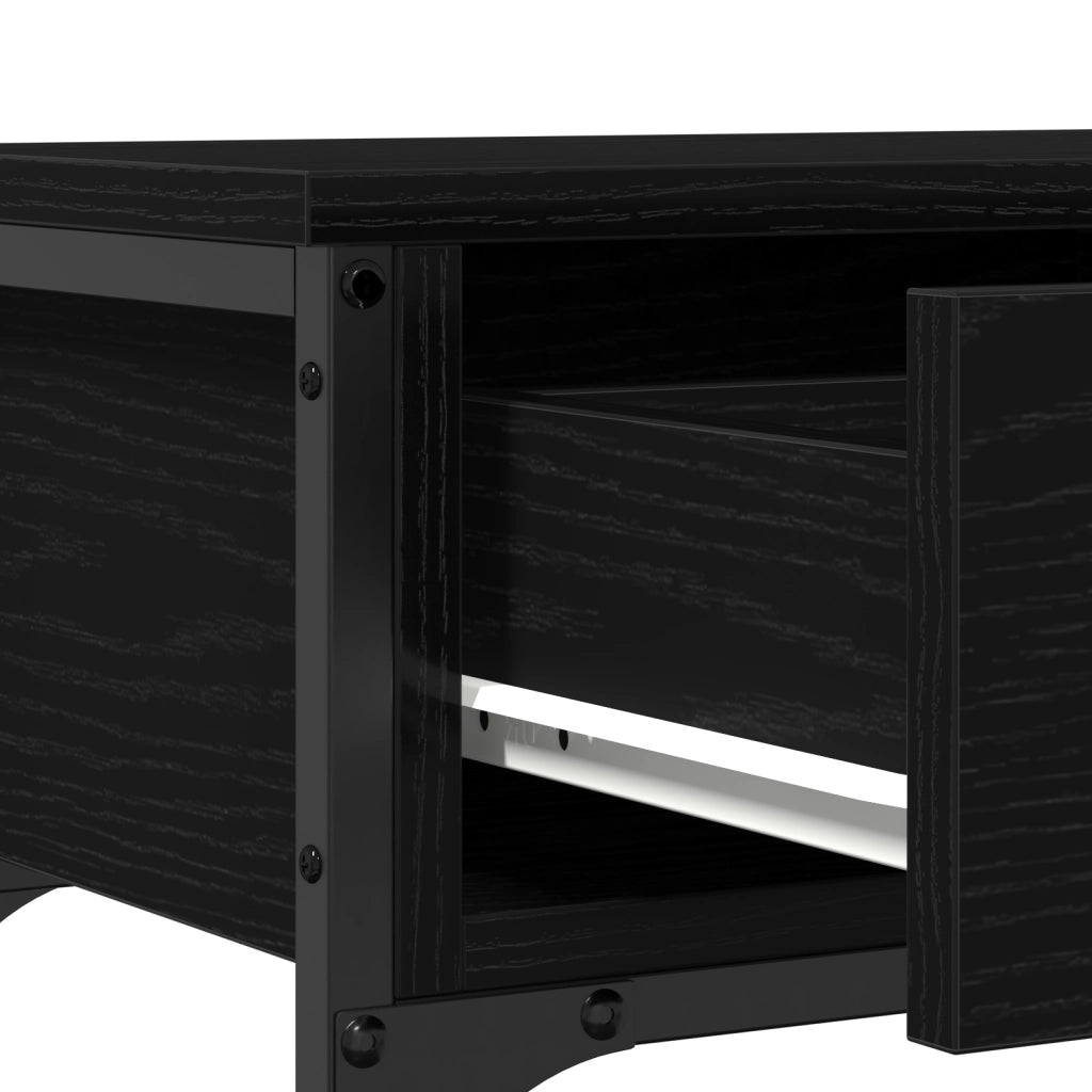 Tavolino Nero Rovere 72,5x25x75 cm Legno ingegnerizzato & Acciaio