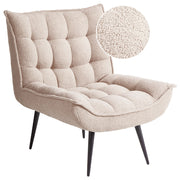 Poltrona beige in bouclé senza braccioli, sedia accentuante da relax, senza braccioli, gambe in ferro nero, per soggiorno o camera da letto, moderna.