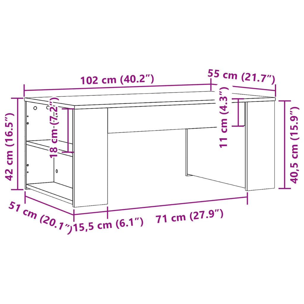 Tavolino Salotto Grigio Cemento 102x55x42 cm Legno Multistrato