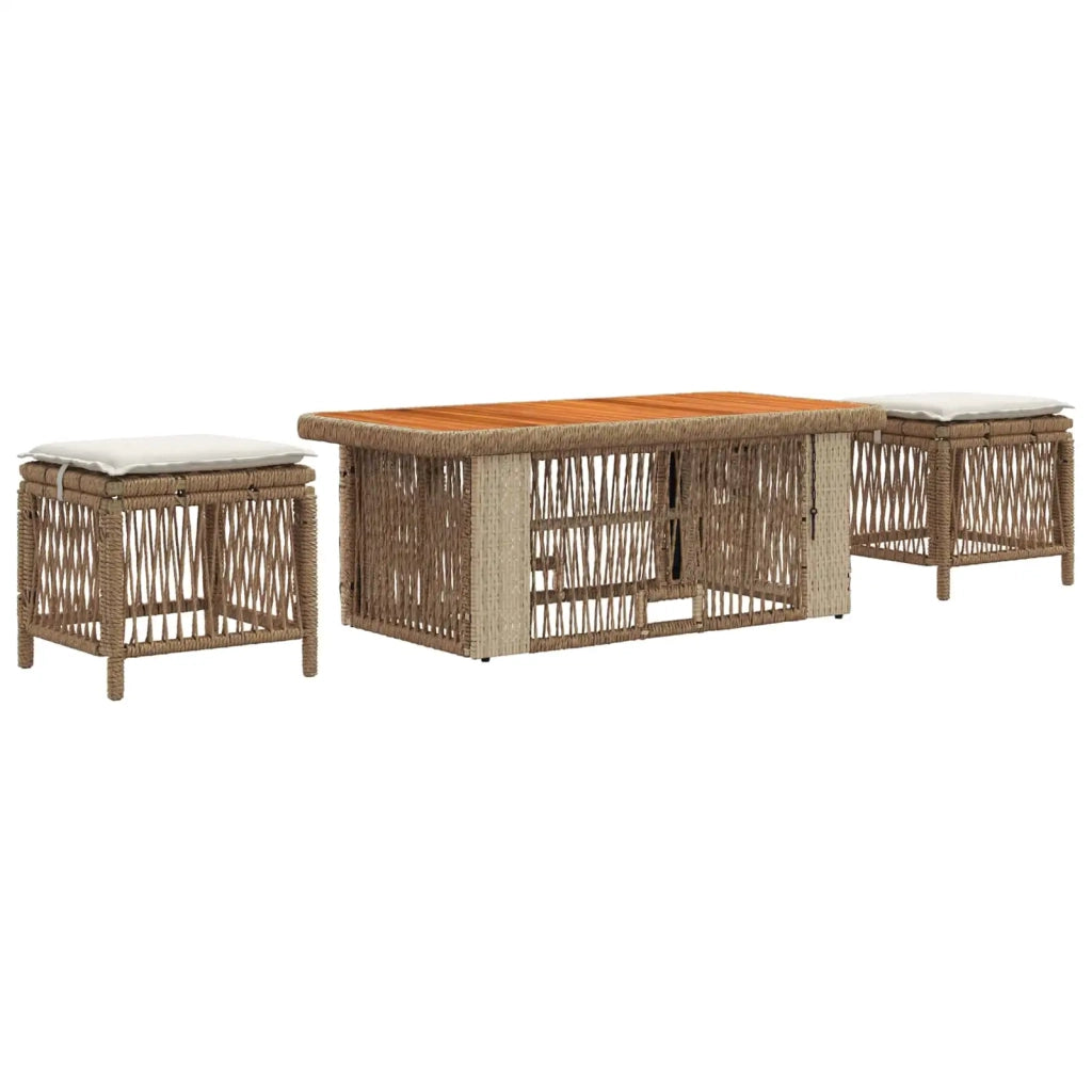 Set da Pranzo per Giardino 4 pcs Beige e Crema polyrattan