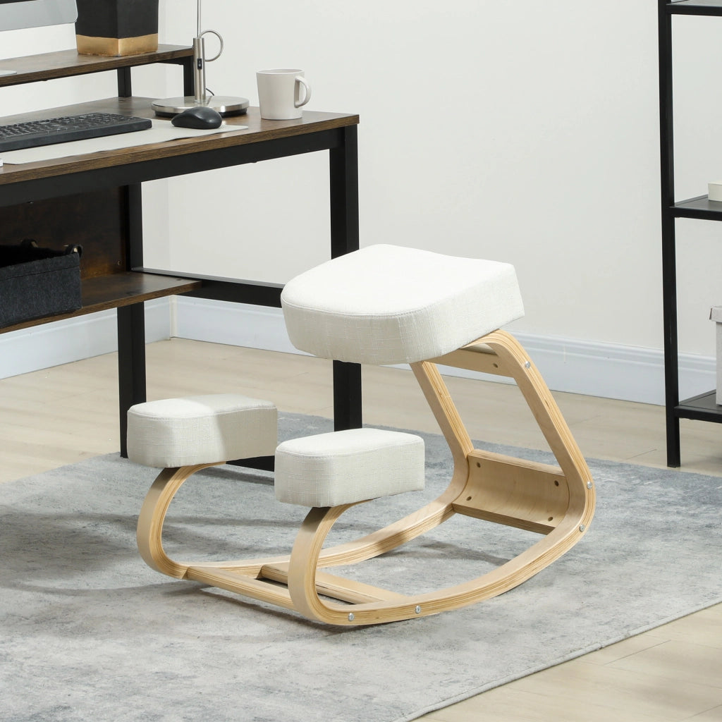 Sedia con inginocchiatoio in legno di betulla e cuscino ¨C Zephmum ¨C Crema 51x69x58 cm