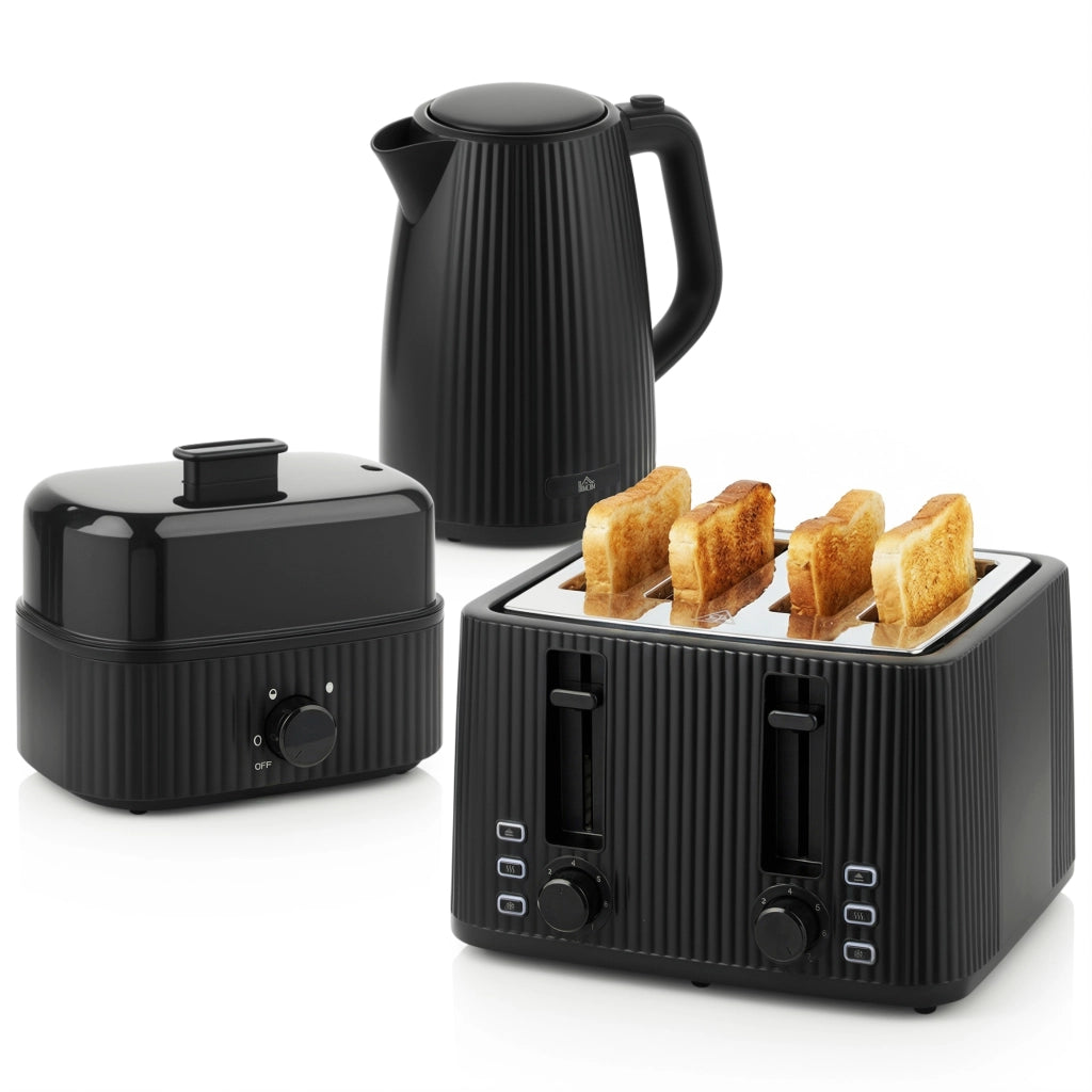 Set Colazione Elettrico - Xylo - Bollitore 1,7L + Tostapane 4 Fette + Cuociuova 6 Uova Nero