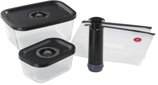 Set di Cucina Easyfresh a Vuoto | 5 pezzi | 1x pompa a mano, 1x contenitore a vuoto S e L, 2x sacchetti a vuoto 22x21 cm | Vetro borosilicato, plastica di alta qualità | Preparazione e conservazione