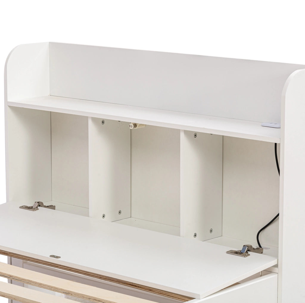 Letto 90x190 cm con letto estraibile; cassetti e USB in legno