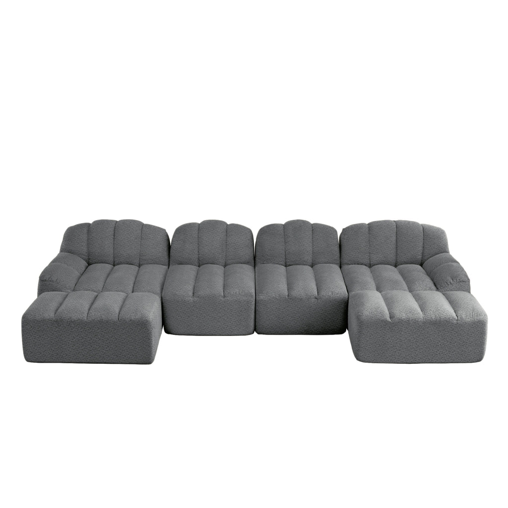 Divano modulare 4 posti con ottomana; forma ergonomica senza struttura 366x165x79 cm in fleece granulare grigio