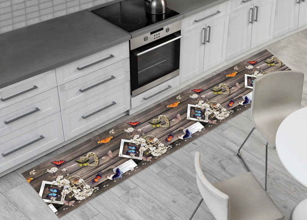 Tappeto Passatoia Cucina Antiscivolo Con Stampa Digitale Disegno Farfalle 324 - 50x180 - Farfalle