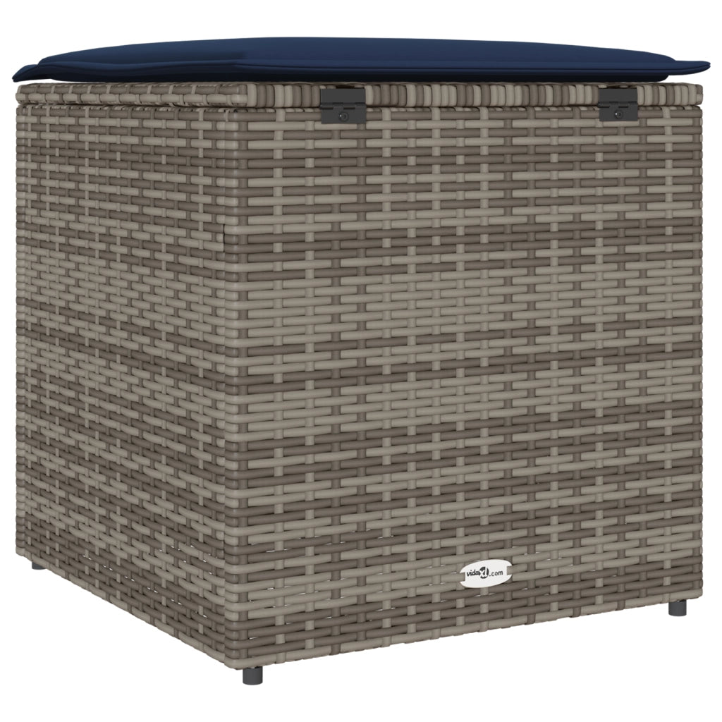 Scatola di Stoccaggio Grigio e Blu Navy Rattan e Cuscino in Tessuto