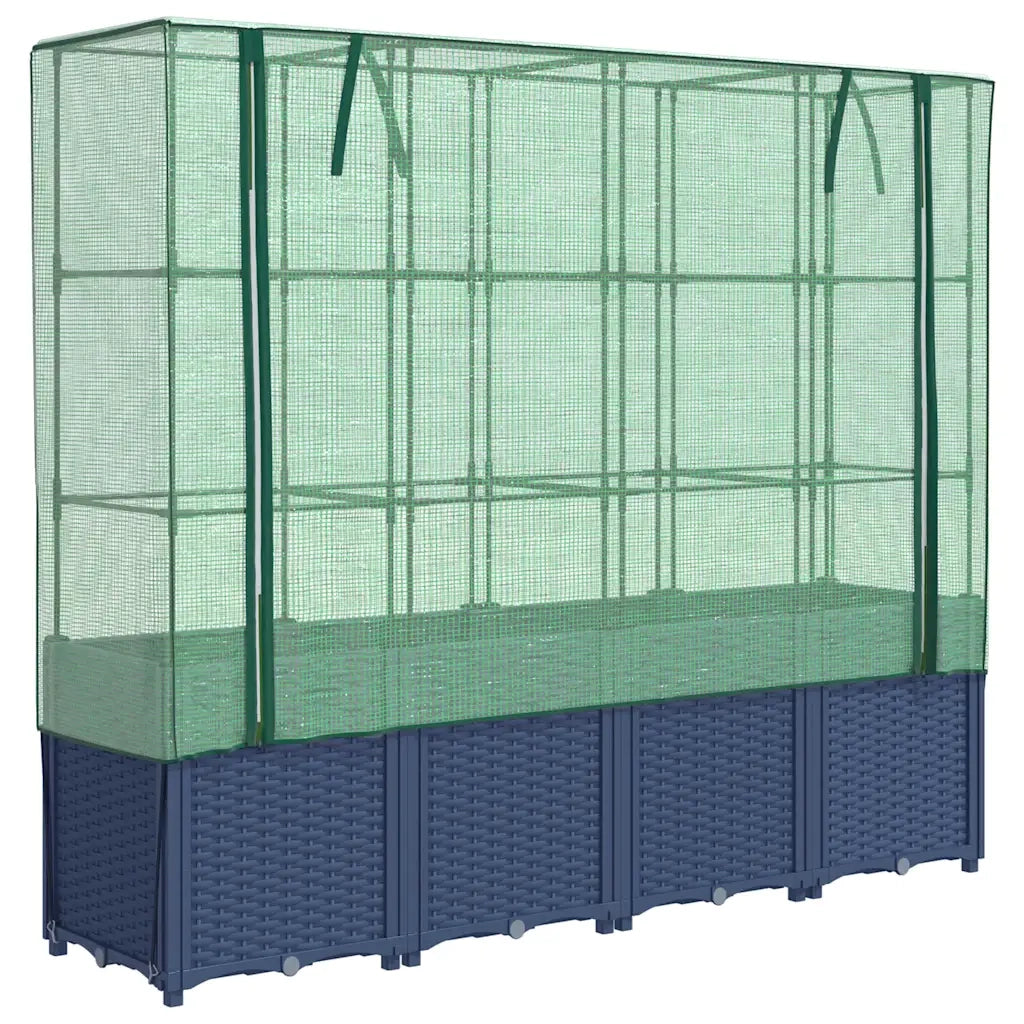 Fioriere | Cassetta per fiori | Letto rialzato con copertura per serra effetto rattan 160x40x153 cm