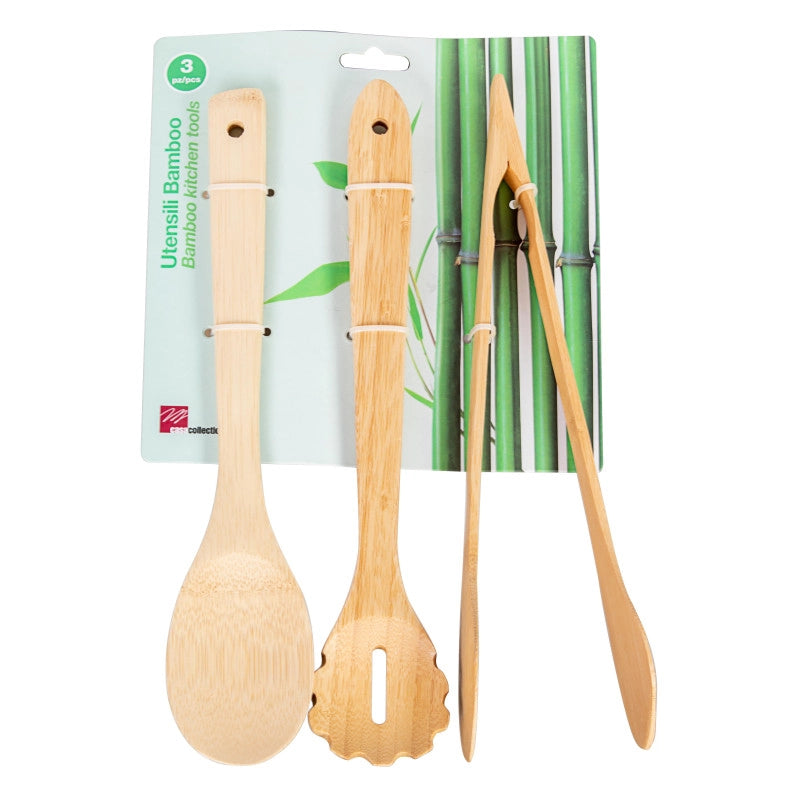 Set di 6 confezioni 3 Pezzi Utensili Cucchiai/pinza/servispaghetti In Bamboo