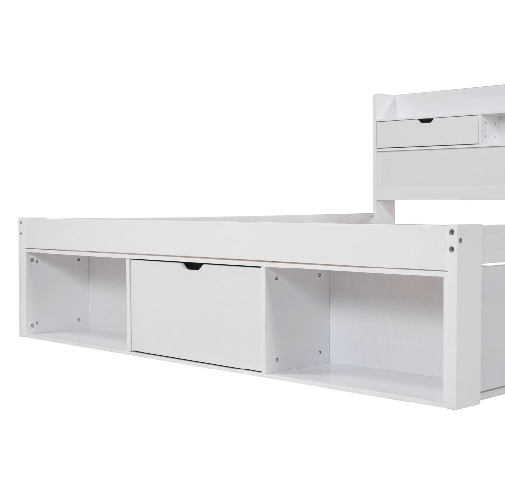 Letto matrimoniale 140x200 cm con USB; Type-C; cassetti e vani contenitore; bianco