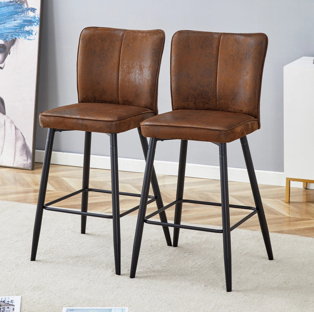Set di 2 sgabelli da bar; 101 cm; con schienale ergonomico; in tessuto tecnologico marrone e metallo nero
