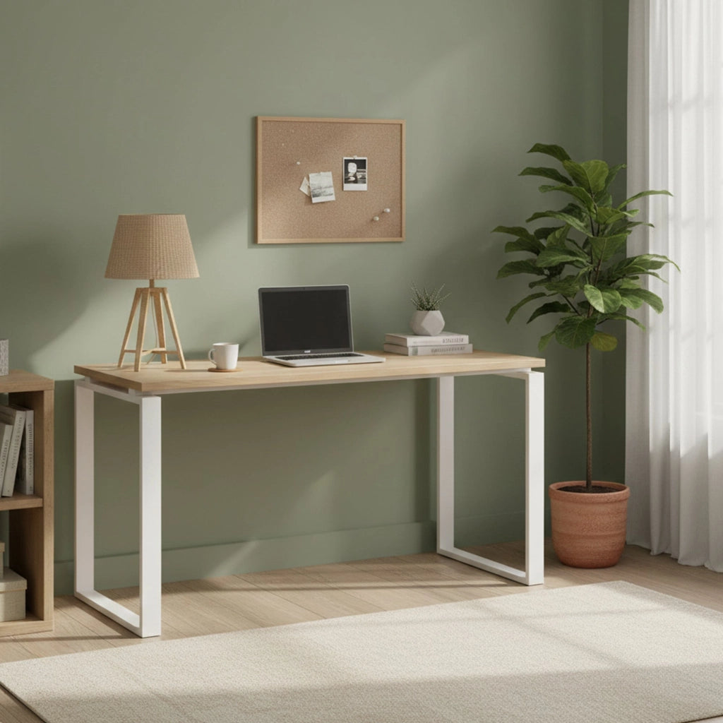 Scrivania Arignano, Scrittoio multiuso, Tavolo per ufficio porta PC, Piano di lavoro, 150x60 h76 cm, Rovere e Bianco
