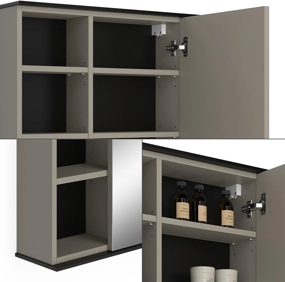 Specchio contenitore bagno Joli, Grigio, 80 x 60 cm con specchio