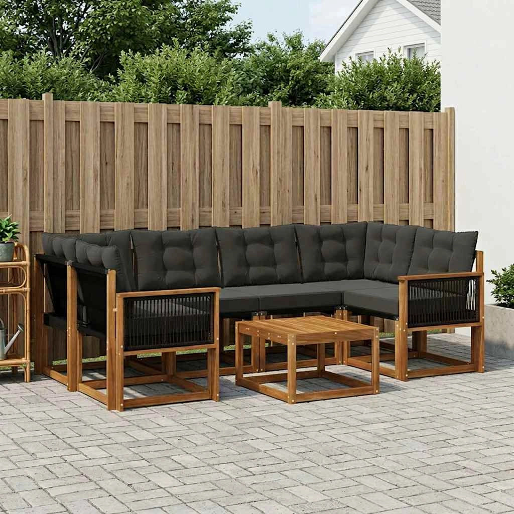 Set di divani da esterno 7 pz Naturale e Nero 3381808