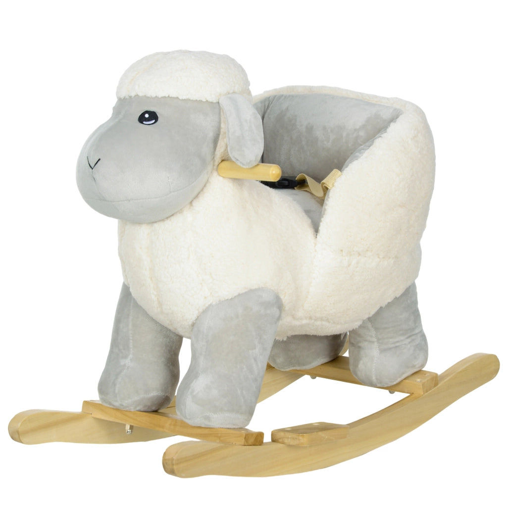Cavallo a Dondolo per Bambini 18-36 Mesi a Forma di Pecorella con Suoni e Rivestimento Morbido, Grigio