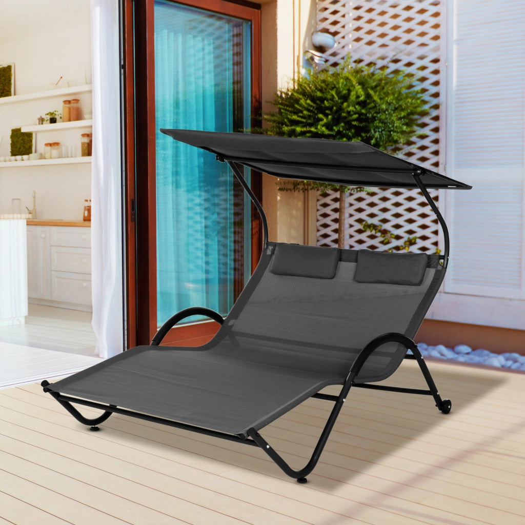 Chaise longue da esterno con cuscino e ruote ¨C zephmum ¨C acciaio e poliestere grigio scuro