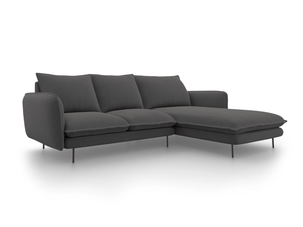 Cosmopolitan Design - Divano angolare destro "Vienna" 5 posti in tessuto strutturato grigio scuro 