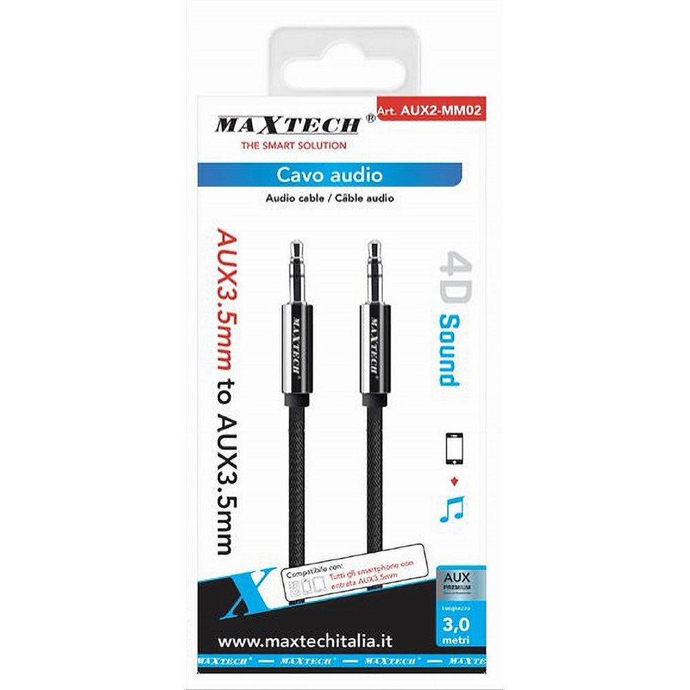 Trade Shop - Cavo Audio Stereo 3 Mt Doppio Jack Aux 3,5 Mm Prolunga Per Smartphone Aux2-mm02 -